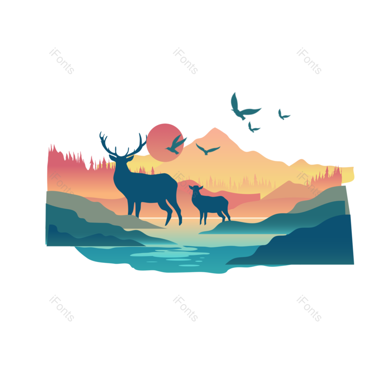 节日图片,潮流元素,现代PNG,山水插画免抠素材
